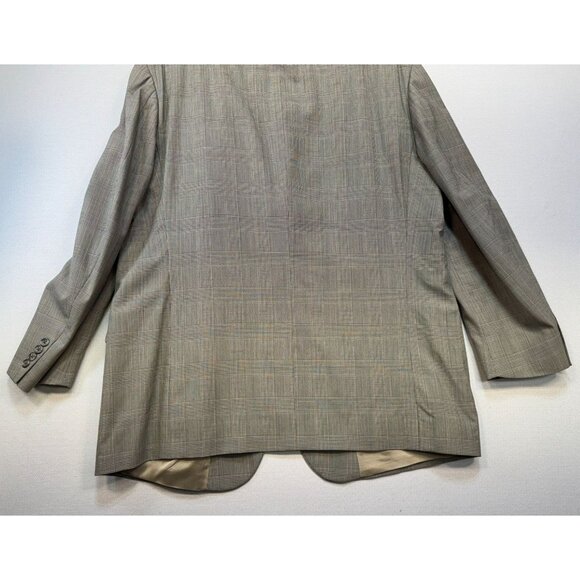Bill Blass Mens Plaid Blazer Jacket Size 46 Reg Tan Checkered Wool Blend - Picture 13 of 14